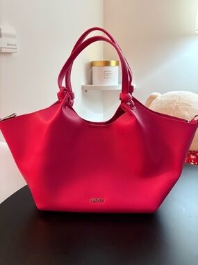 DKNY Hot Pink Tote with Knot-Handle Detail and attaching wallet included